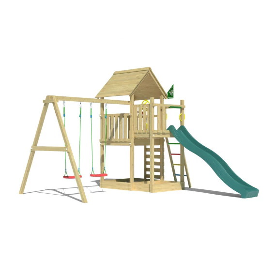 Wooden Swing and Slide Set • Cubby 2-Swing Wooden Swing and Slide Set • Cubby 2-Swing