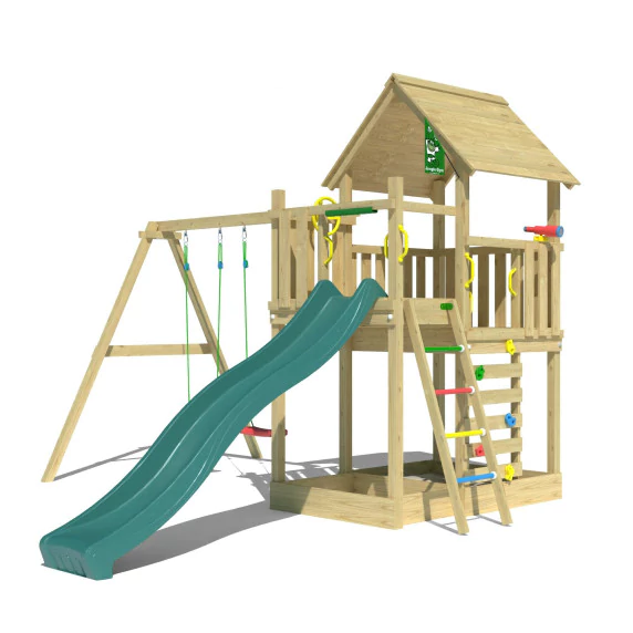 Wooden Swing and Slide Set • Cubby 2-Swing Wooden Swing and Slide Set • Cubby 2-Swing
