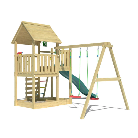 Wooden Swing and Slide Set • Cubby 2-Swing Wooden Swing and Slide Set • Cubby 2-Swing