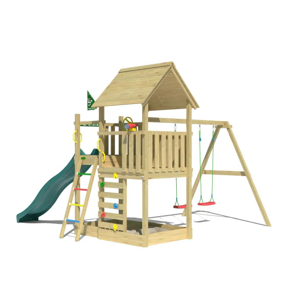 Wooden Swing and Slide Set • Cubby 2-Swing Wooden Swing and Slide Set • Cubby 2-Swing