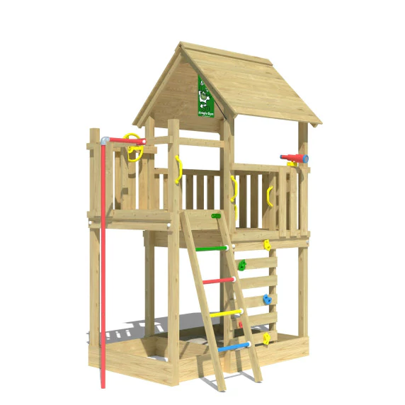 Kids Wooden Climbing Frame Small Garden • Jungle Cubby Fireman's Pole