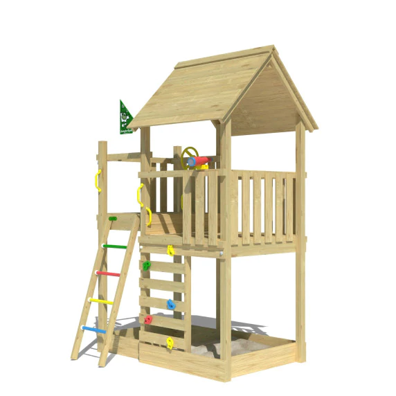 Kids Wooden Climbing Frame Small Garden • Jungle Cubby Fireman's Pole